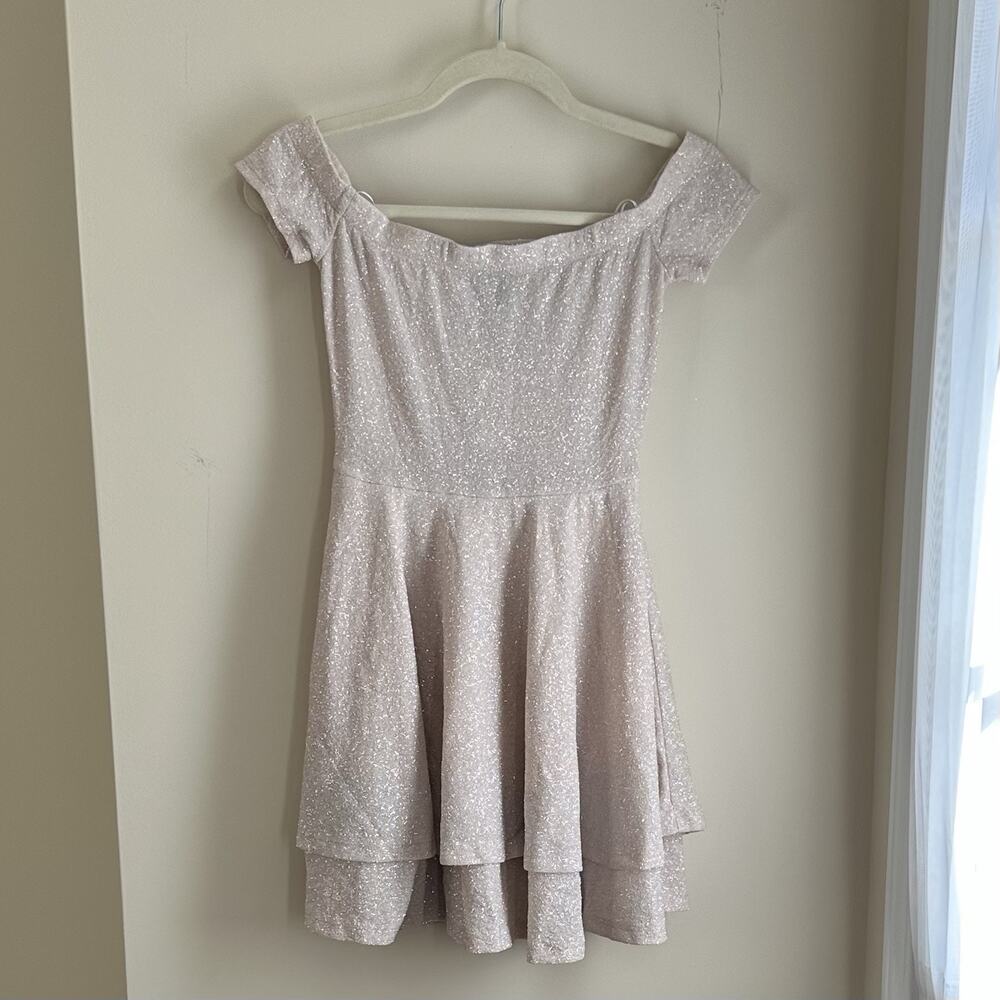 Windsor Glow Glitter Skater Dress Ivory‎ Size Small NWT